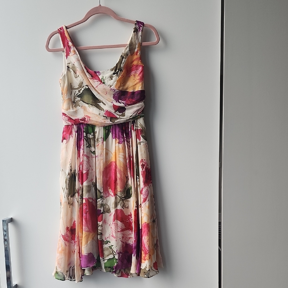 Suzi Chin for Maggy Boutique 100% Silk Multicolour Floral Print Draped Dress